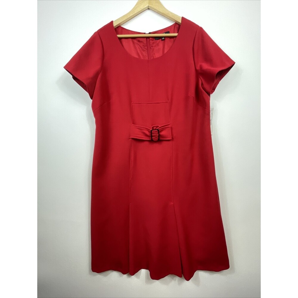 NEW Alex Marie Sheath Dress Women 14W Red Short Sleeve Bow Professional‎ Classic